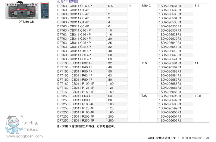 ABB˫ԴԶתDPT63-CB010 C0.5 3P