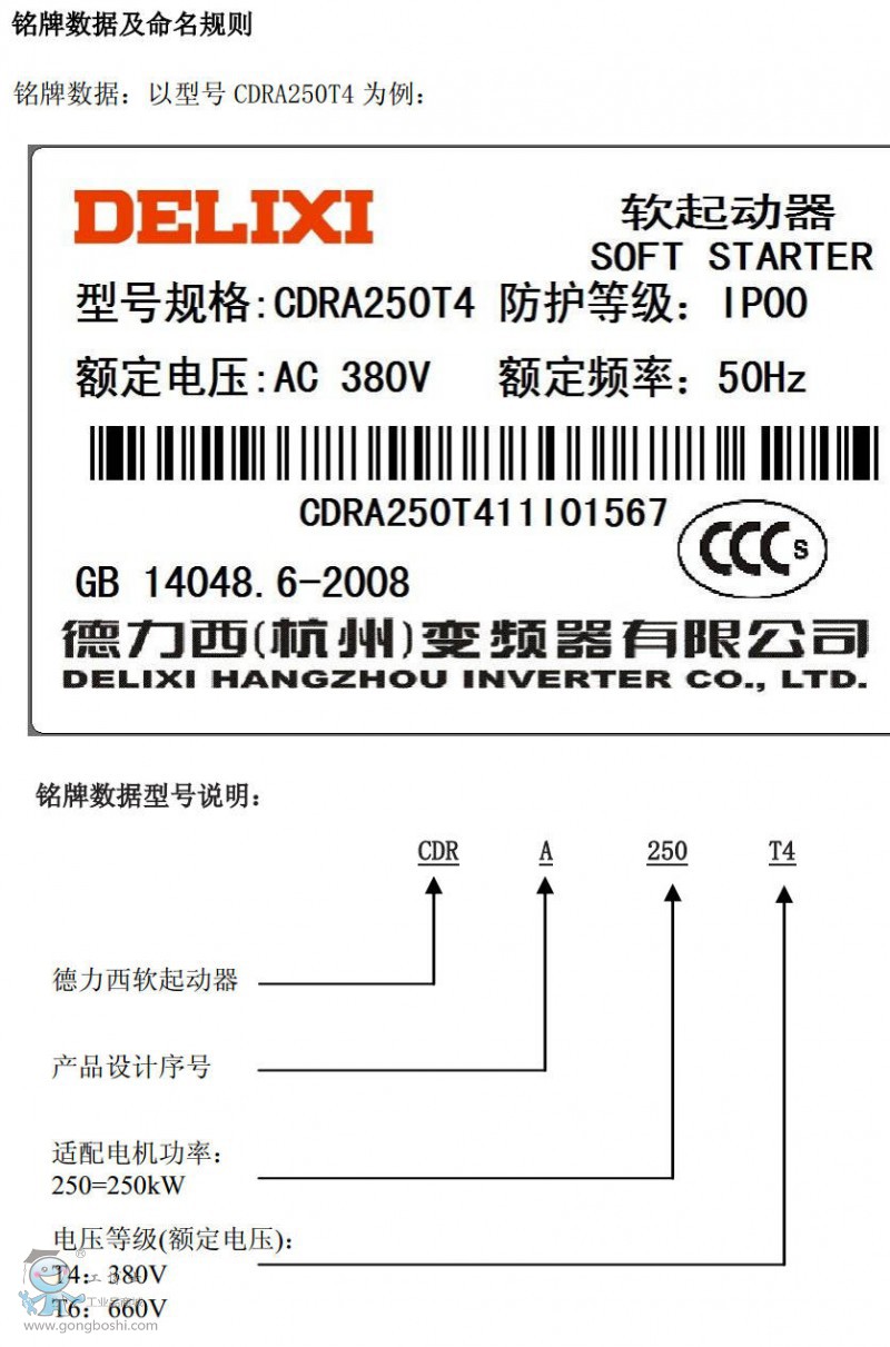德力西CDRA系列软启动型号含义